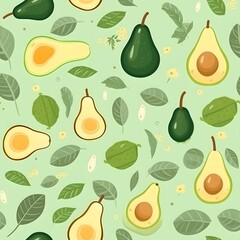 Obraz premium Avocado and Leaf Pattern Illustration