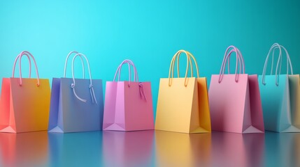 Modern 3D design of paper bags, soft light gradient background 