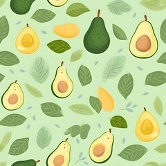 Obraz premium Avocado and Mango Pattern with Leaves