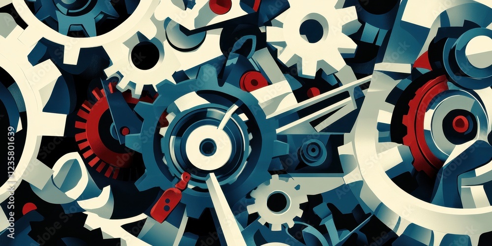 Poster intricate gears interlocking in complex mechanical system
