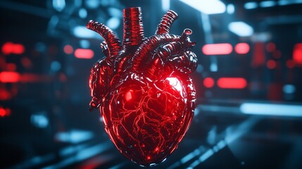 High-quality medical visualization of the anatomical human heart in red and blue