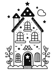 Fototapeta premium Black and White Illustration of a Stylized House