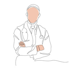 continuous line doctor standing crossing his arms. profession illustration