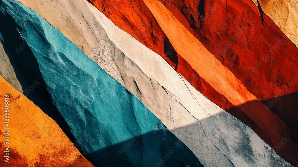 Poster abstract diagonal rock formation with colorful layers and textural surface detail