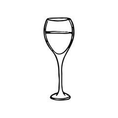 glass filled with wine - hand drawn line art