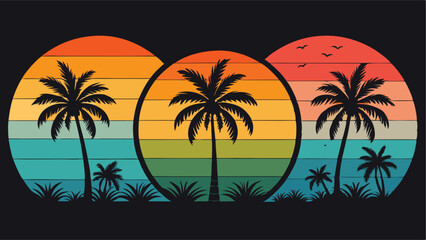 Palm Tree Sunset Scene - Colorful Vector Design
