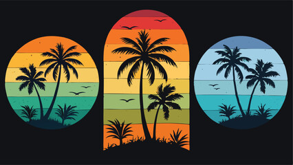 Palm Tree Sunset Scene - Colorful Vector Design
