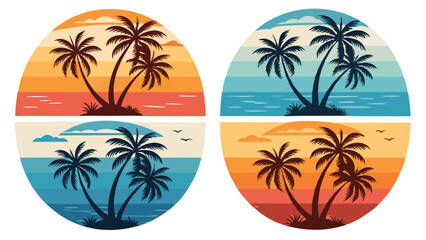 Palm Tree Sunset Scene - Colorful Vector Design
