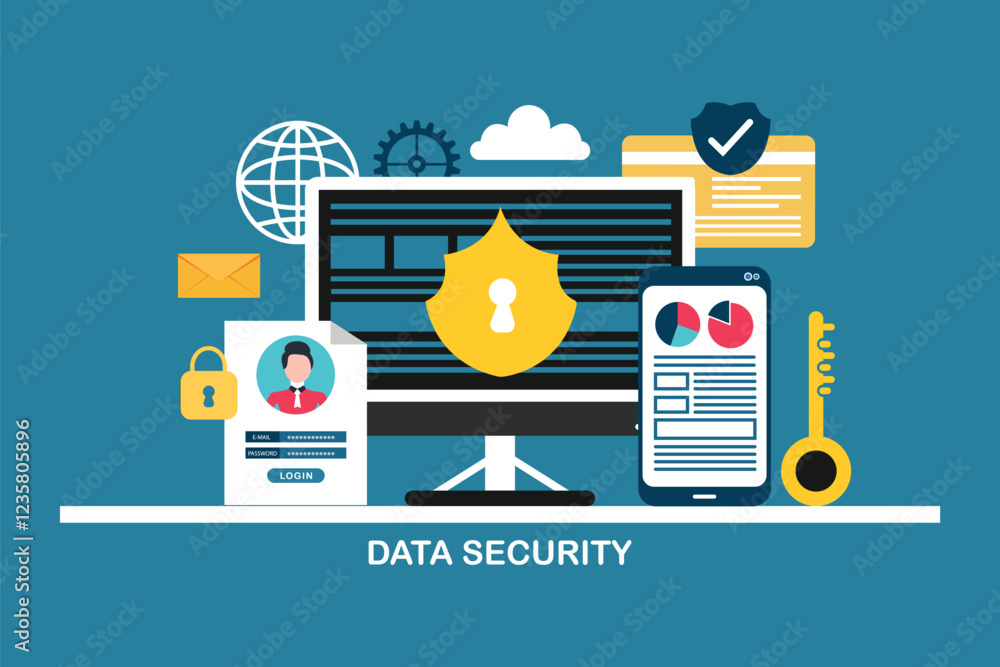 Aufkleber personal data security, cyber data security online concept illustration, internet security or inform
