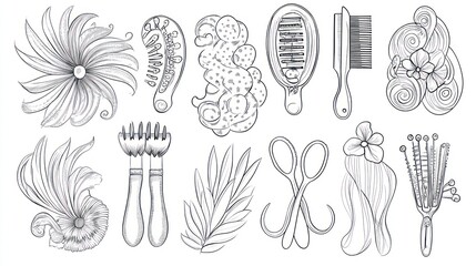 Hair styling tools & floral elements; salon design