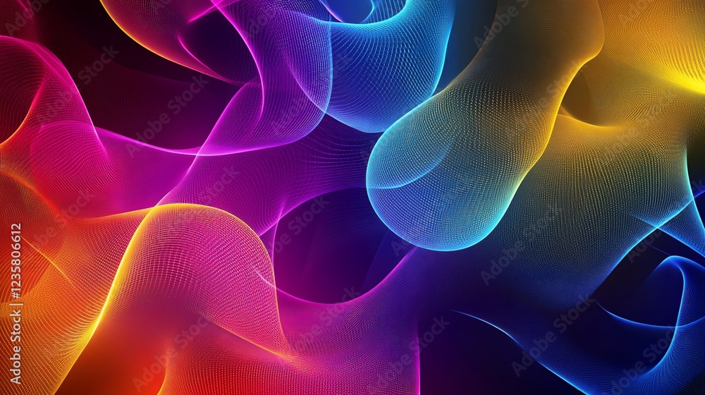 Poster abstract flowing wave pattern with vibrant gradient colors on dark backdrop