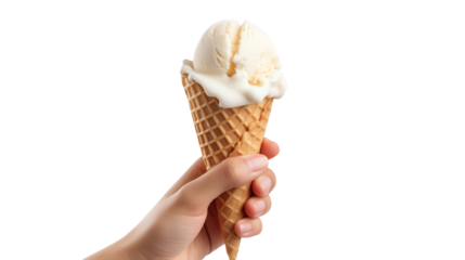 a hand holding a cone with a scoop of ice cream