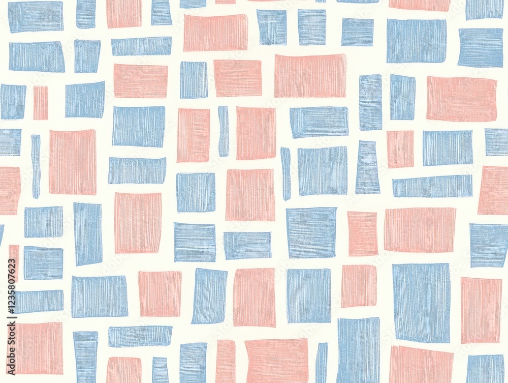 Poster pink and blue abstract: a seamless pattern of soft, pastel pink and blue rectangles, with a subtle t