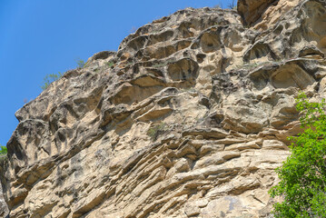 A fragment of a mountain wall in close-up. Caucasus, Kabardino-Balkaria, Russia