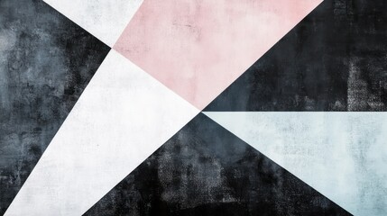 An abstract geometric design in black, white, soft pink, and light blue, with a smooth, refined texture creating an elegant and simple modern composition.