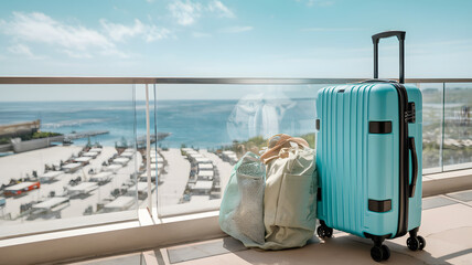 A suitcase packed for travel.