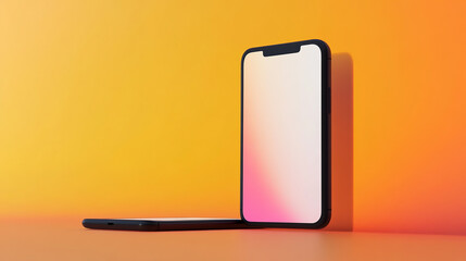 Smartphone With Blank white Screen on Orange Background mano tiene telefono smartphone con schermo acceso su sfondo neutro. business
