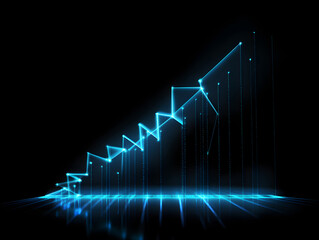 Glowing Blue Arrow Graph Showing Financial Growth Trend on a Black Background

