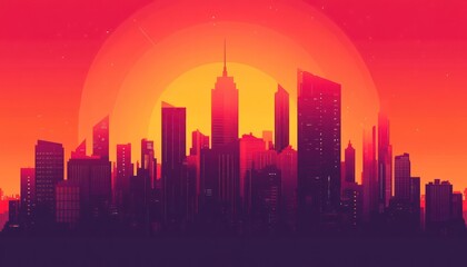 Fototapeta premium Cityscape Silhouette at Sunset Warm Hues