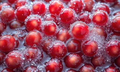 Vibrant red cherries in sparkling water