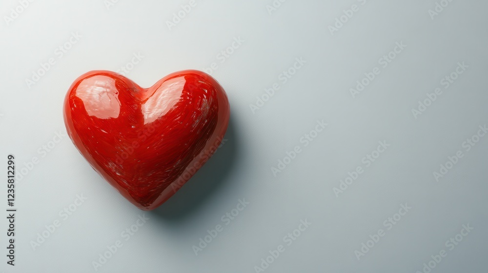 Poster Glossy red heart-shaped object on a smooth surface, symbolizing love and affection