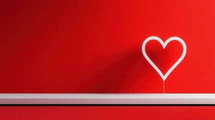 Heart shape on a vibrant red background with a white line., Valentine's Day concept