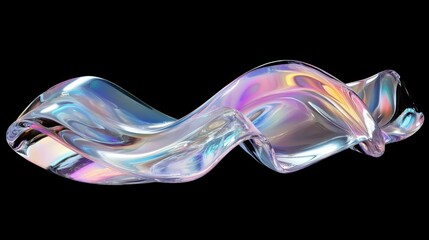 Obraz premium Abstract banner with holographic curved waves of molten glass in Y2K style. 3d render of transparent plastic. Fluid background with an iridescent smooth surface. Trendy design of futuristic texture.
