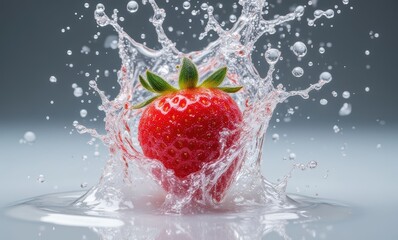 Fresh strawberry splashing in water
