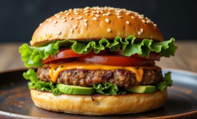 Delicious cheeseburger with fresh ingredients