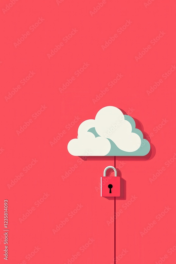 Poster cloud with padlock symbolizing data security