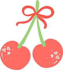 Cute cherries with bow Flat Design