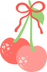 Cute cherries with bow Flat Design