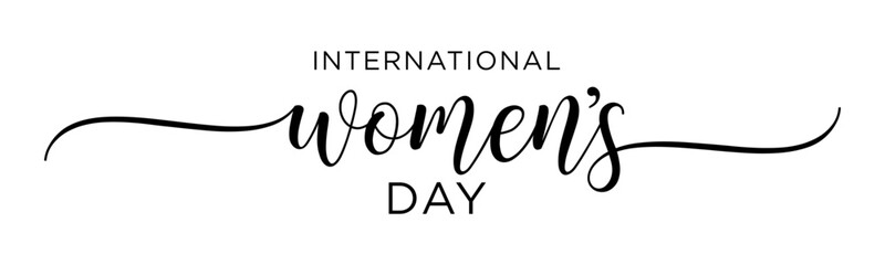 International Women's Day black vector brush calligraphy banner, #AccelerateAction, IWD 2025