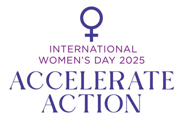 International Women's Day black vector brush calligraphy banner, #AccelerateAction, IWD 2025