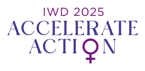 International Women's Day black vector brush calligraphy banner, #AccelerateAction, IWD 2025