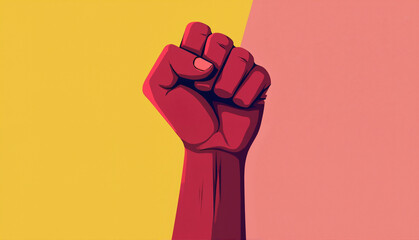 Feminist fist symbolizing strength and empowerment on bright colorful background