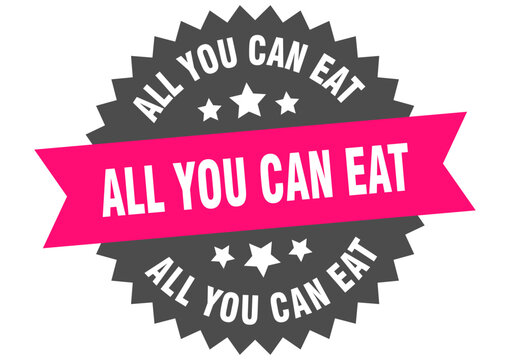 all you can eat. all you can eat round pink label isolated on transparent background