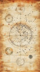 Obraz premium An Antique Celestial Chart Depicting Stars and Planetary Orbits