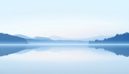 Obraz premium Serene Lake Reflections Misty Mountains And Trees