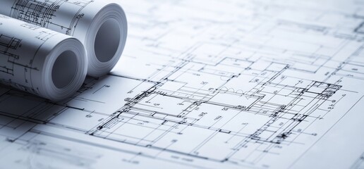 Rolled blueprints on architectural plans. (1)