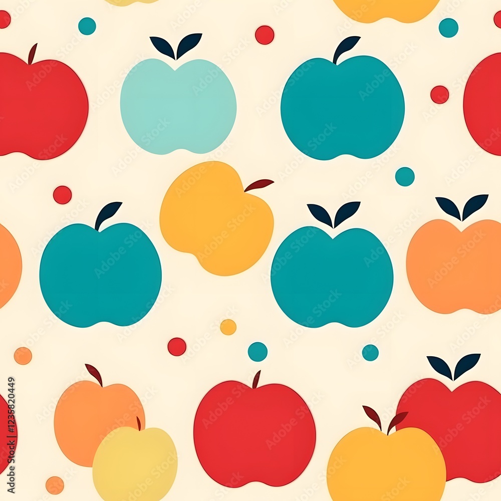 Poster repeating pattern of stylized apples and dots