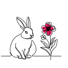 easter bunny with a flower, outline of bunny 