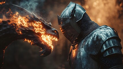 Knight Faces Fiery Dragon In Epic Confrontation