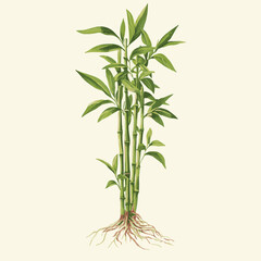 Bamboo branches and leaves Realistic bamboo sticks. colorful and black and white tree branch and stems with leaves isolated decorative closeup elements, vector and east forest trees Art & Illustration