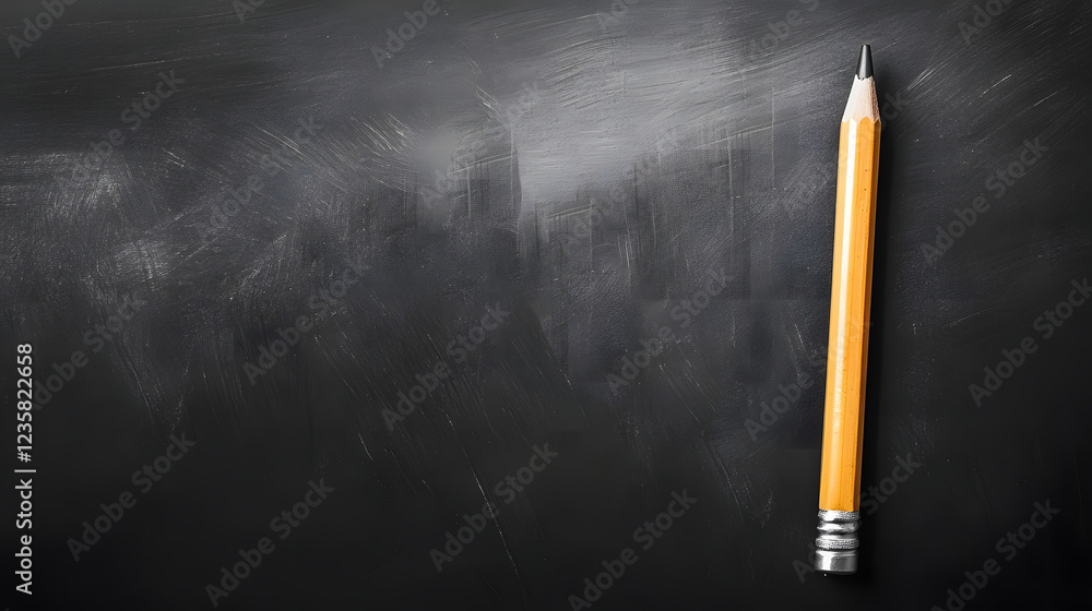 Aufkleber a close up image of a yellow pencil placed on a chalkboard or blackboard representing the concepts o