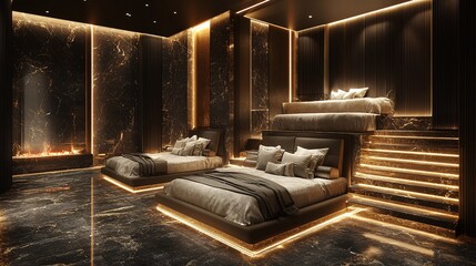 Elegant Oversized Bedroom Design with Gold Accents