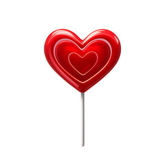 Red heart shaped lollipop isolated on transparent background