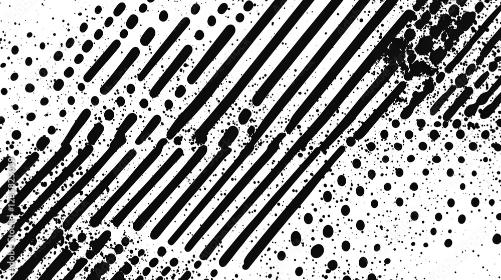 Fototapete abstract black and white geometric pattern with lines and dots in modern minimalist style