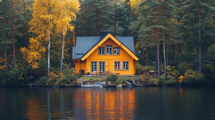 Obraz premium Charming Swedish Wooden Villa Surrounded by Trees