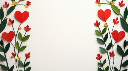 Colorful hearts and flowers frame a blank space for text or images., Valentine's Day concept